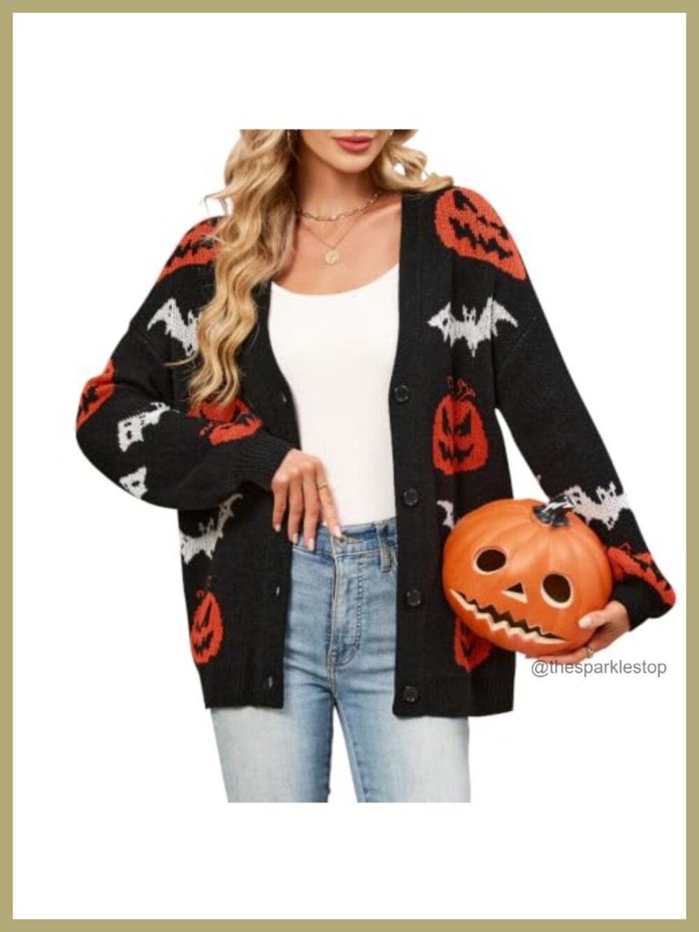 Womens Oversized Pumpkin Bat Knit Cardigan Halloween Sweater